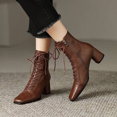 CHIKO Morganda Square Toe Block Heels Ankle Boots