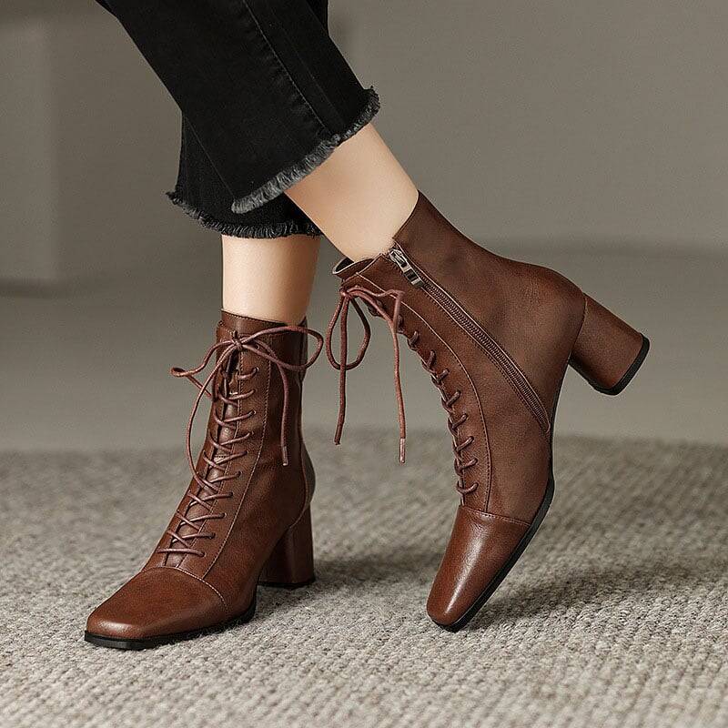 CHIKO Morganda Square Toe Block Heels Ankle Boots