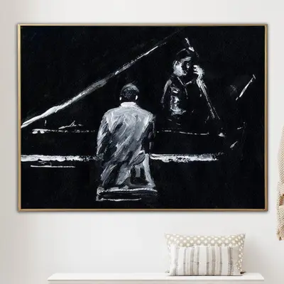 Large Oil Painting On Canvas Piano Painting Black And White Art Human Painting Art Painting Original Painting For Living Room...