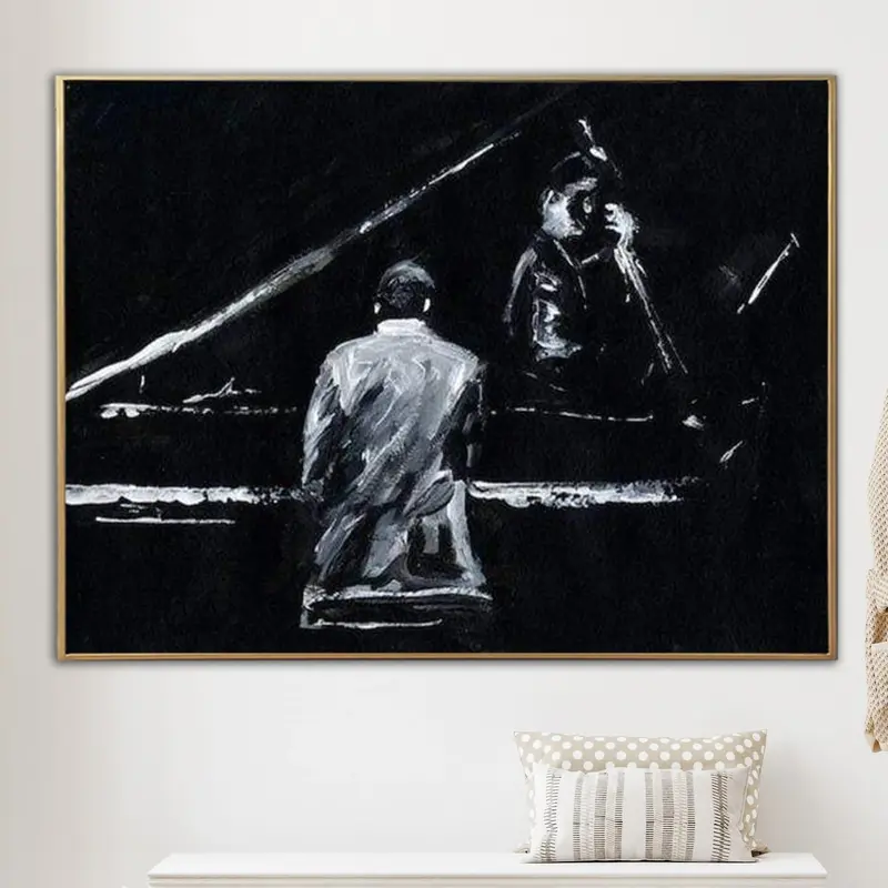 Large Oil Painting On Canvas Piano Painting Black And White Art Human Painting Art Painting Original Painting For Living Room...