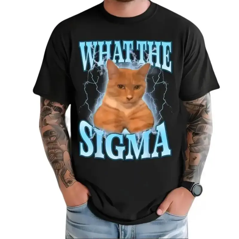 ERM, What The Sigma Meme Cat Unisex Ironic Brainrot Y2K T-Shirt Cotton Oversized Streetwear