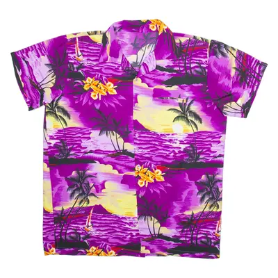 Mens Hawaiian Shirt Purple Silk Floral XL