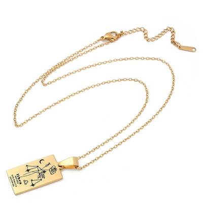 12 Constellation Stainless Steel Tarot Card Engraved Pendant Cable Chain Necklaces