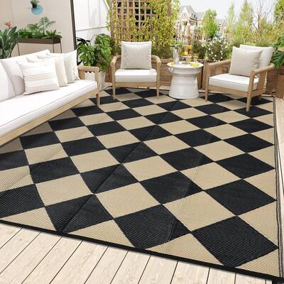 Garvee Outdoor Black & Coffee 8x10 Plastic Straw Rug Waterproof Reversible Polypropylene Durable UV Resistant Patio Deck Camp...