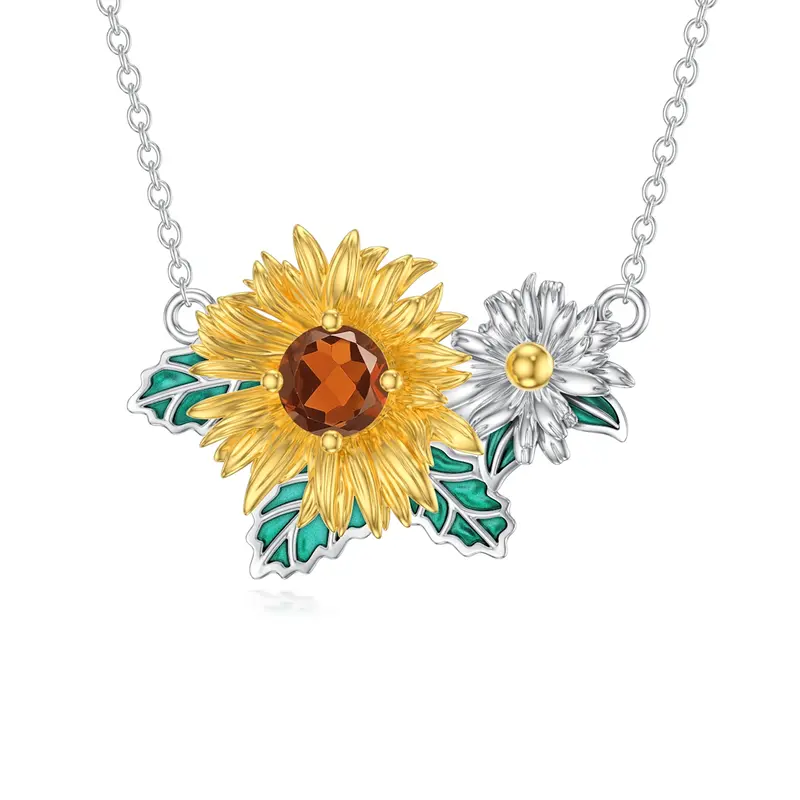 Sterling Silver Two-tone Crystal Daisy Pendant Necklace