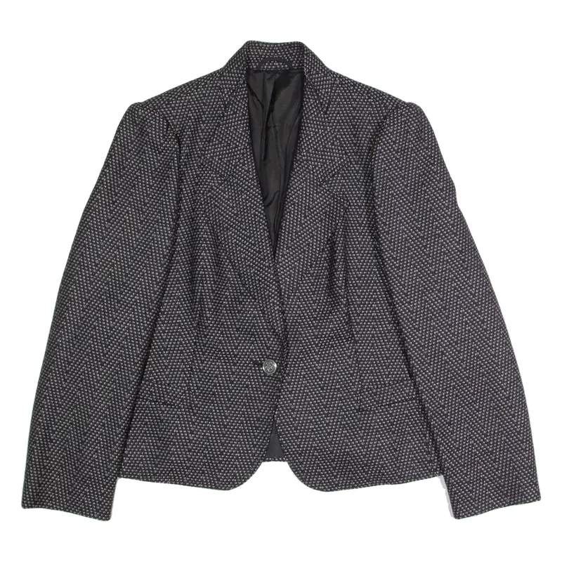 DELMOD Womens Blazer Jacket Black Wool 90s Herringbone M