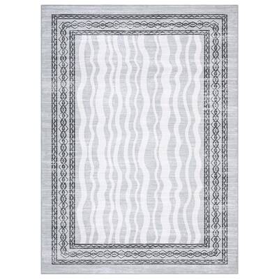 Garvee 9x12 Area Rug Modern Bordered Print, Machine Washable, Low Pile, Faux Wool, Non-Slip, Stain Resistant, for Living Room...