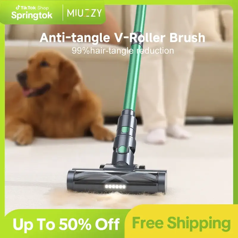 MIUZZY Cordless Vacuum Cleaner M241 30Kpa Suction Vacuum with LED Display, 6 in 1 Stick Vacuum, 50 Min Runtime, Anti-Tangle f...
