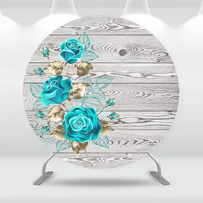 Aperturee Blue Rose Wooden Texture Round Backdrop Kit For Girls | Circle Party Backdrop | Circle Background For Party | Circl...