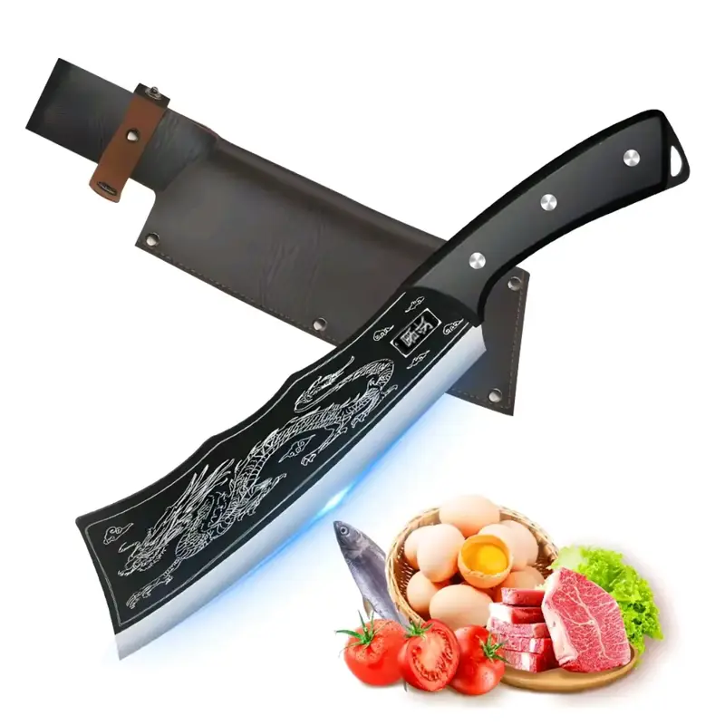 Dragon Knife Handmade Kitchen Knife, Hand Forged Bone Cutting Knife for Outdoor Food Cooking black Chopper Ergonomic multi-pu...