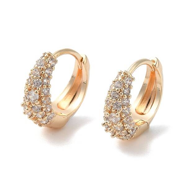 Brass Micro Pave Clear Cubic Zirconia Hoop Earrings