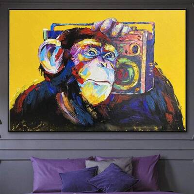 Large abstract canvas Monkey with musical player Paintings on canvas pop art abstract fine art contemporary art wall decor | ...