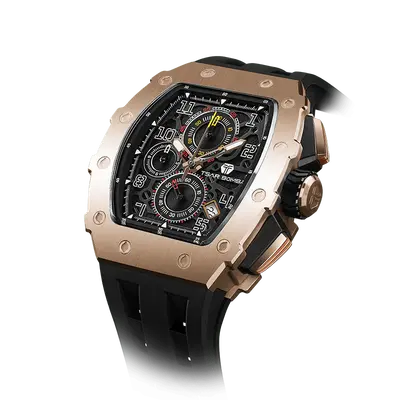 TSAR BOMBA Men's Affordable Luxury Quartz Watch | Golden Black | Tonneau Case | Seiko Quartz Movement | 5ATM Waterproof Silic...