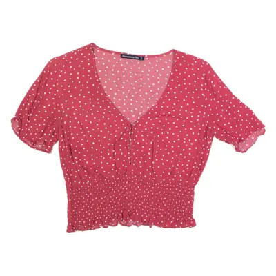 ABERCROMBIE & FITCH Womens Cropped Top Red V-Neck Polka Dot S