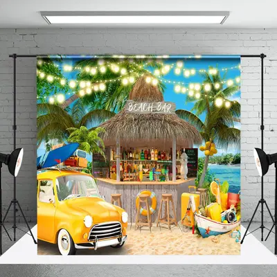 Beach Bar Holiday Yellow Car Tree Summer Backdrop - Aperturee