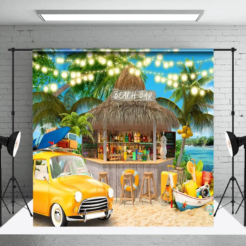 Beach Bar Holiday Yellow Car Tree Summer Backdrop - Aperturee