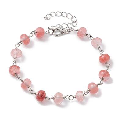 Cherry Quartz Glass Rondelle Beads Link Bracelets for Women