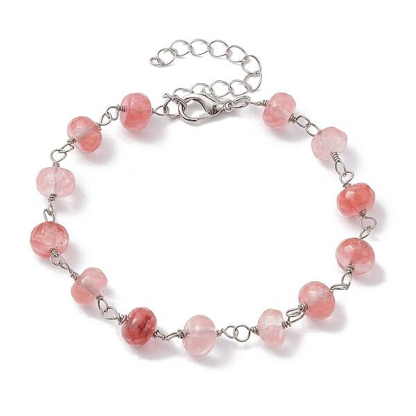 Cherry Quartz Glass Rondelle Beads Link Bracelets for Women