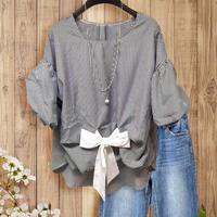 SageVell Flattering Striped Blouse with Cloud Sleeves & Delicate Bow Spring Chic, Perfect for Casual & Office Outfits