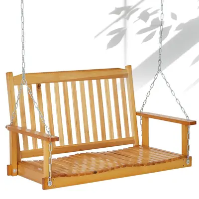 Garvee 2 Seater Outdoor Wooden Porch Swing - Heavy Duty 440 lbs Capacity, Two-Person Patio Swing with Hanging Chains for Gard...