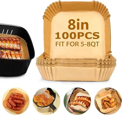 Air Fryer Paper Liners, 100PCS Non-stick Oil Resistant Air Fryer Parchment Paper Liners, 8 Inch Air Fryer Liners Disposable, ...