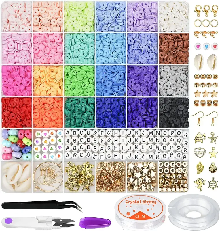 6000 Pcs Clay Beads for Friendship Bracelet Kit, 6mm Polymer Flat Round Beads Heishi Beads Jewelry Making
