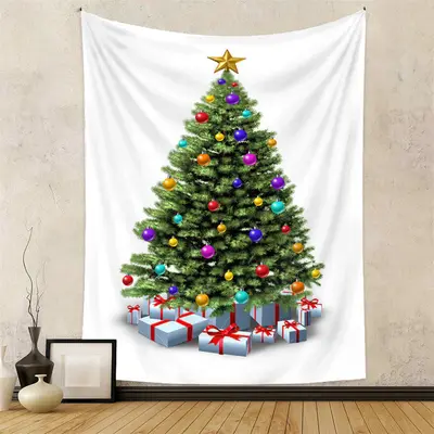 Colorful Ball Christmas Tree Nativity Wall Tapestry - Aperturee