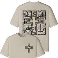 Camo Faith Hunting & Fishing T-Shirt – Patriotic Outdoor Cross Tee with Antlers, Hook, and Bass, Southern Christian Lifesty...