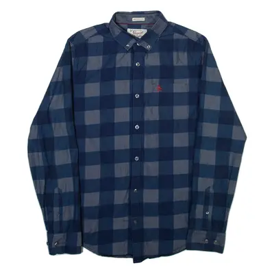 PENGUIN Slim Fit Mens Shirt Blue Check Long Sleeve M