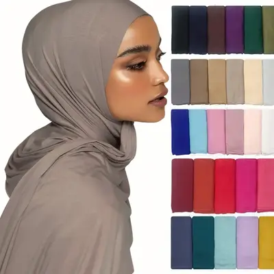 [Multicolor Luxurious Hijab Scarf] [Versatile Headwear] Luxurious Solid Color Polyester Hijab Scarf - Skin-Friendly, Breathab...