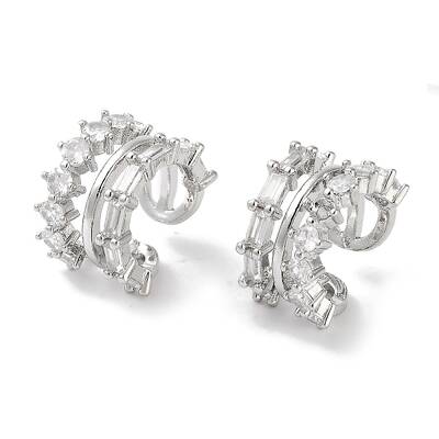 Brass Micro Pave Cubic Zirconia Cuff Earrings