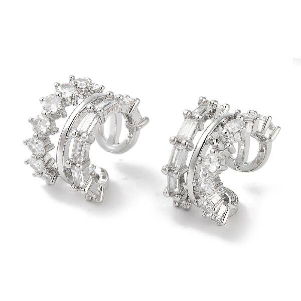 Brass Micro Pave Cubic Zirconia Cuff Earrings