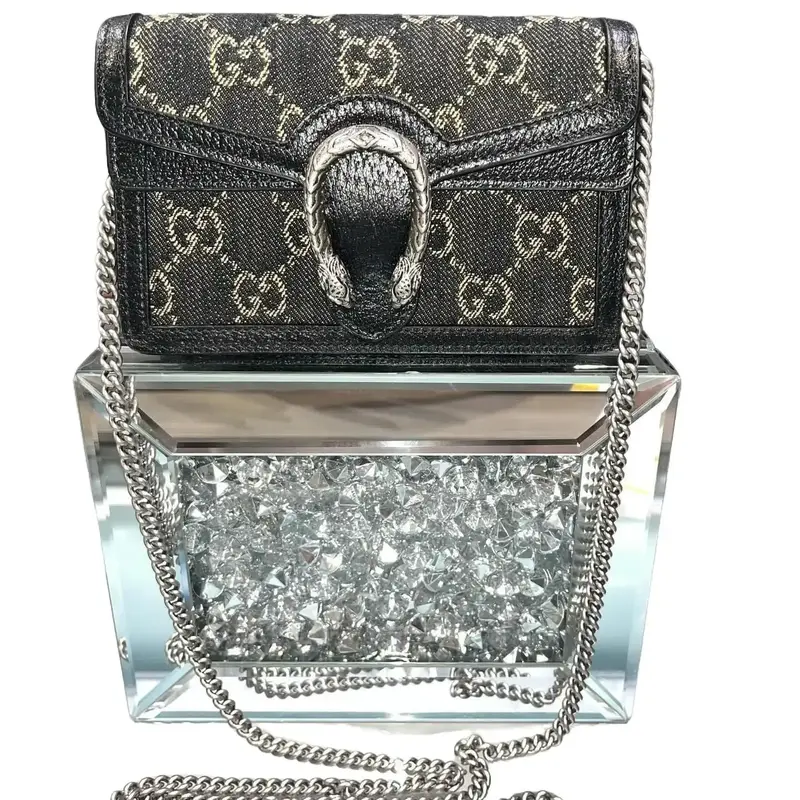 Pre-owned GUCCI GG Supreme canvas Shoulder Bags Black Denim GG Monogram Super Mini Dionysus Shoulder Bag with Adjustable Chai...