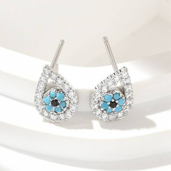 Brass Micro Pave Clear Cubic Zirconia Stud Earrings