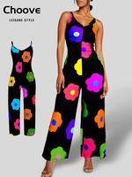 Women's Floral Print Jumpsuit, Loose Sleeveless Spaghetti Strap Jumpsuit for Summer, Fashion Women's Clothing for Daily Wear,...