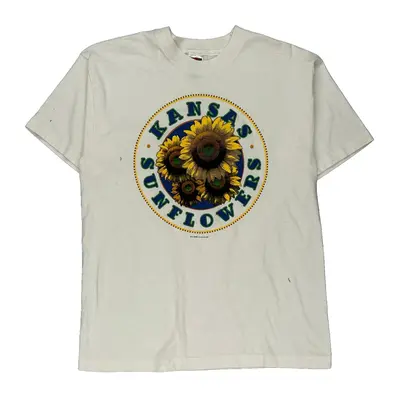 Single Stitch Kansas Sunflower Fruit Of The Loom Graphic T-Shirt - Large White Cotton