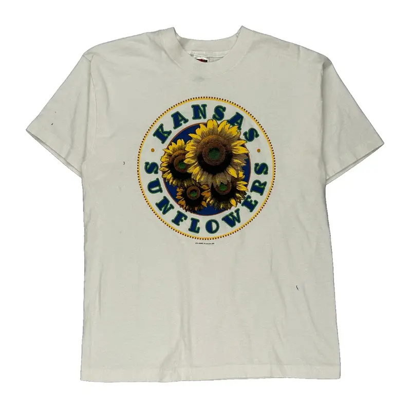 Single Stitch Kansas Sunflower Fruit Of The Loom Graphic T-Shirt - Large White Cotton