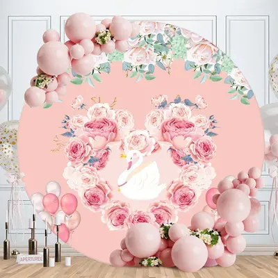 Aperturee Circle Flower Balloons Happy Birthday Backdrop