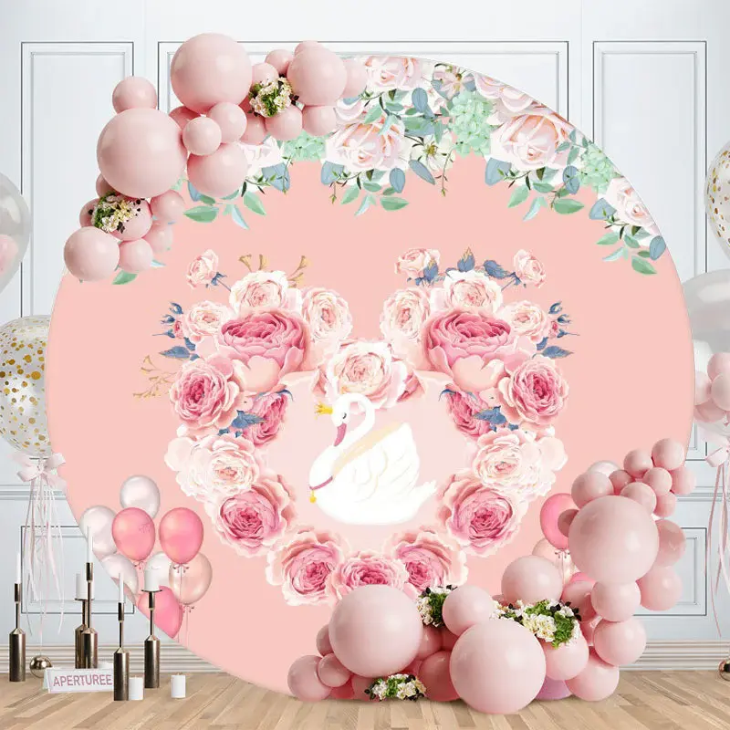 Aperturee Circle Flower Balloons Happy Birthday Backdrop