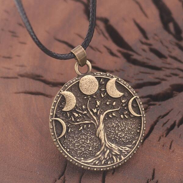 Retro Alloy Moon Phase Tree of Life Pendant Necklaces