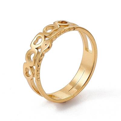 Ion Plating(IP) 201 Stainless Steel Hollow Out Heart with Evil Eye Finger Ring for Women