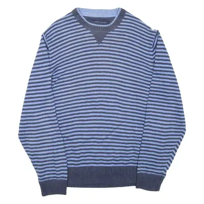 TOMMY HILFIGER Mens Patterned Jumper Blue Striped Tight Knit L