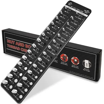 Thread Checker, Nut and Bolt Thread Checker, Screw Size Identifier Gauge with 14 Standard & 14 Metric, Black
