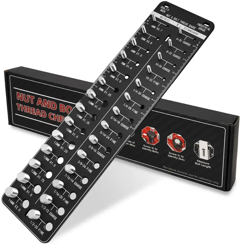 Thread Checker, Nut and Bolt Thread Checker, Screw Size Identifier Gauge with 14 Standard & 14 Metric, Black