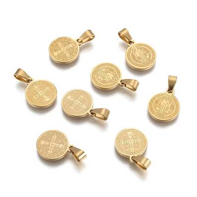 Flat Round with San Benito & Word 304 Stainless Steel Charms