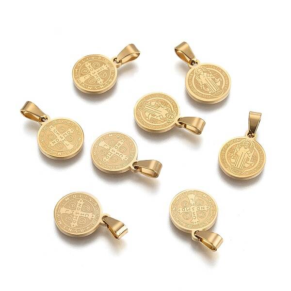 Flat Round with San Benito & Word 304 Stainless Steel Charms