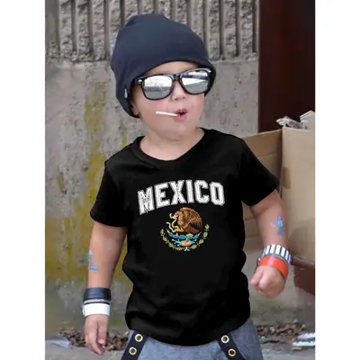 Mexico Eagle & Serpent Cozy Cotton T-Shirt for Boys - Short Sleeve, Round Neck, Black with Bold Graphic Print, Soft & Comfort...