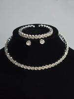 Rhinestone Decor Glittering Jewelry Set, 4 Counts/set Tennis Necklace & Bangle Bracelet & Stud Earrings for Party, Daily Deco...