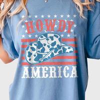 Howdy America Shirt, 4th Of July T-Shirt, Cowboy Style Patriotic Tee, Independence Day Celebration, USA Flag Design, Retro Am...