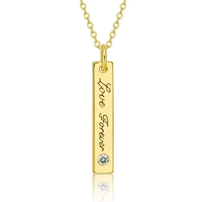 10K Gold Circular Shaped Cubic Zirconia Personalized Birthstone Bar Necklace